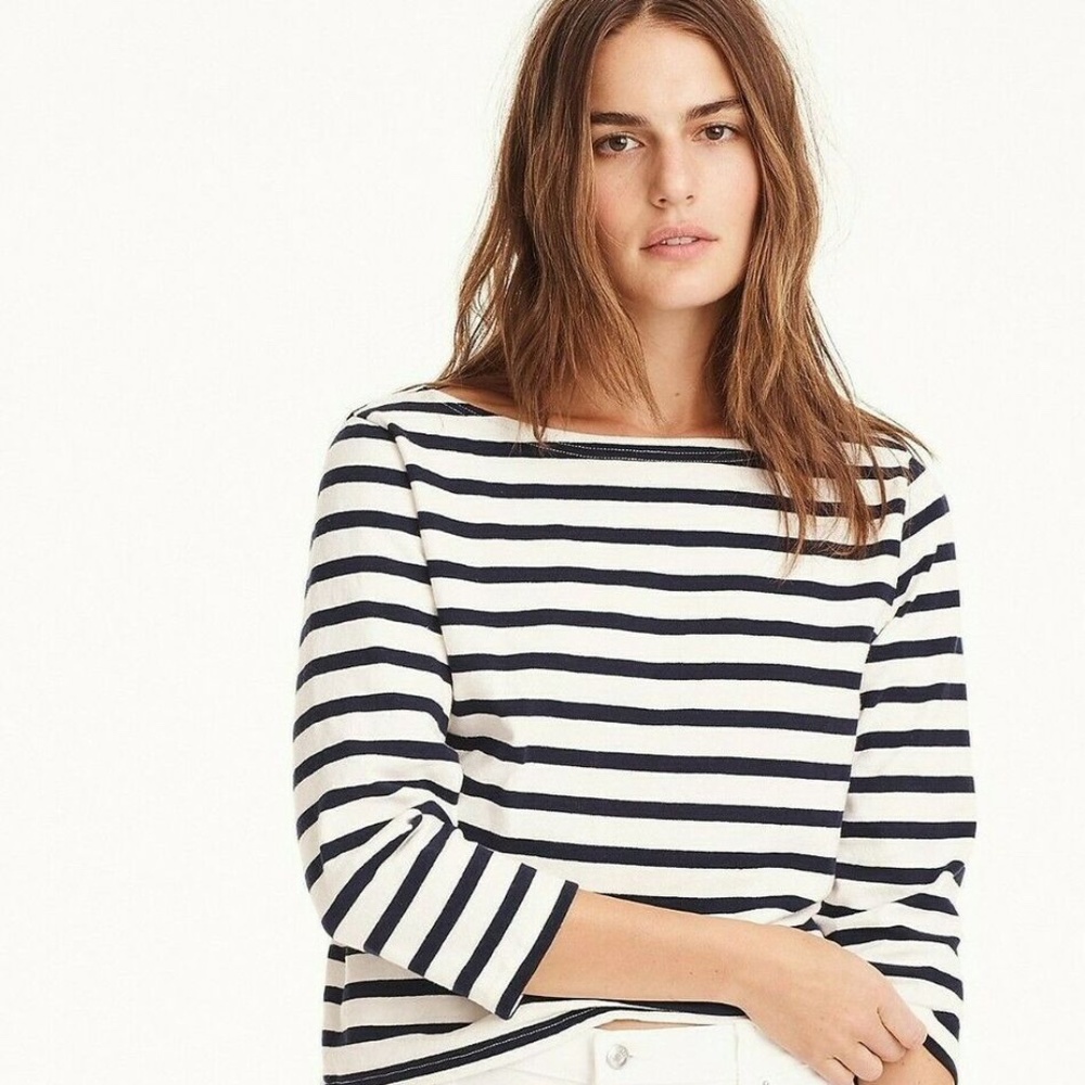 NWOT J Crew Breton Navy & White Striped Structured Boatneck Shirt XS